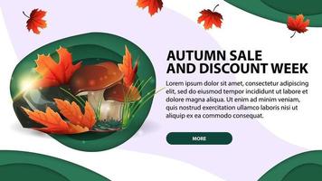 Autumn sale the week of discounts, web banner in paper cut style vector