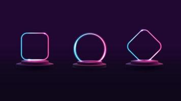 Set of podiums with gradient neon frames on background for your arts vector