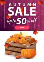 Autumn sale, vertical discount web banner with polygonal texture vector