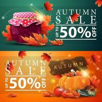 Autumn sale, two horizontal discount banners vector