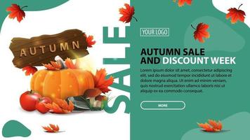 Venta de otoño y semana de descuento, banner de descuento horizontal. vector