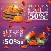 Autumn sale, two horizontal discount banners vector