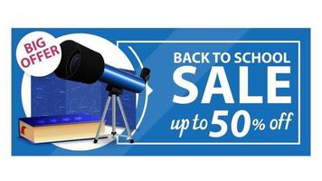 Back to school, discount web banner with telescope vector