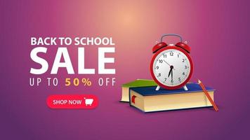 Back to school, discount web banner in minimalist style vector