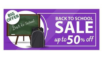 Back to school, discount web banner with school Board vector