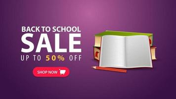 Back to school, discount web banner in minimalist style