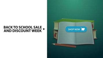 Back to school and discount week, green horizontal discount vector