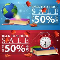 Back to school sale, two horizontal discount banners vector