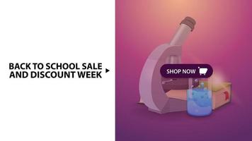 Back to school and discount week, pink horizontal discount web banner vector