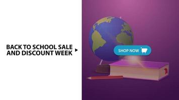 Back to school and discount week, purple horizontal discount vector