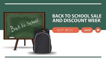 Back to school and discount week, horizontal discount web banner vector