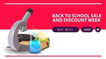 regreso a clases y semana de descuento, banner web de descuento horizontal vector