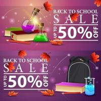 Back to school sale, two horizontal discount banners vector