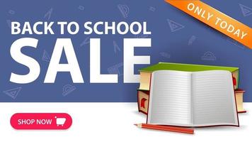 Back to school sale, modern discount banner with button vector