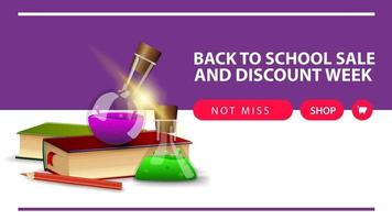 regreso a clases y semana de descuento, banner web de descuento horizontal vector