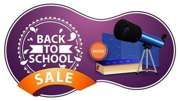 Back to school sale, modern purple discount banner with telescope