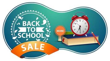 Back to school sale, modern green discount banner with school books vector
