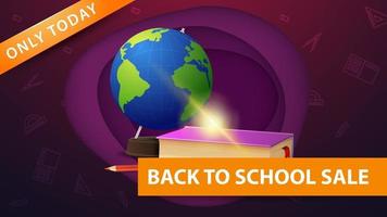 Back to school sale, modern purple discount banner in paper cut