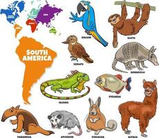 educational illustration of cartoon South American animals set vector