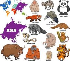 educational illustration of cartoon Asian animals set vector