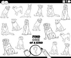 one of a kind task with purebred dogs coloring book page vector