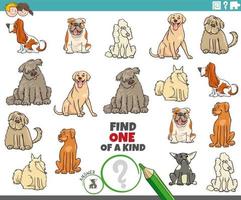 one of a kind game for kids with cartoon dog breeds vector