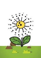 Juego de números juego educativo para niños flores de sol sobre césped. vector