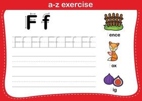 Alphabet a-z exercise with cartoon vocabulary illustration, vector