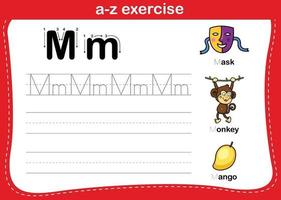 Alphabet a-z exercise with cartoon vocabulary illustration, vector