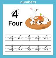 number exercise with cartoon illustration, vector