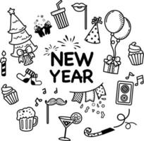 Hand drawn set happy new year and merry christmas. illustration vector
