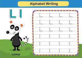 Alphabet Letter exercise L-Lemur with cartoon vocabulary vector