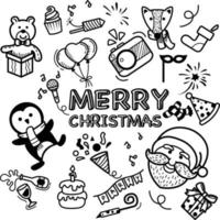 Hand drawn set happy new year and merry christmas. illustration vector