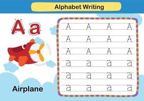 Alphabet Letter A -Airplane exercise with cartoon vocabulary vector