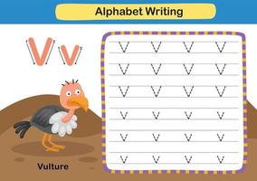 Ejercicio de letra del alfabeto v-buitre con vocabulario de dibujos animados vector