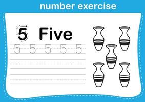 number exercise with cartoon coloring book illustration, vector