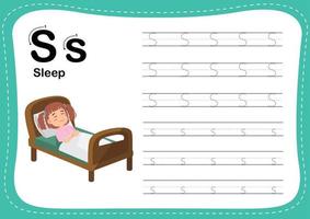 Alphabet Letter S - Sleep exercise with cut girl vocabulary vector
