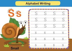 Alphabet Letter exercise S-Snail with cartoon vocabulary vector