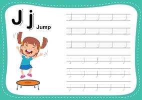 Alphabet Letter J - Jump exercise with cut girl vocabulary vector