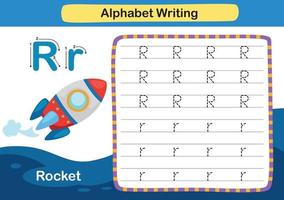 Alphabet Letter exercise R-Racket with cartoon vocabulary vector