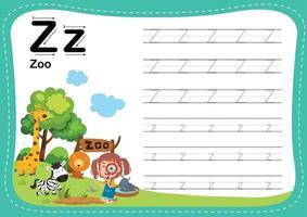 Alphabet Letter Z - Zoo exercise with cut girl vocabulary vector