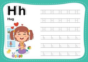 Alphabet Letter H - Hug exercise with cut girl vocabulary vector