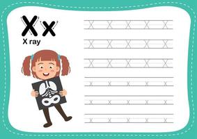 letra del alfabeto x - ejercicio de rayos x con vocabulario de niña cortada vector