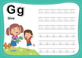 Alphabet Letter G - Give exercise with cut girl vocabulary vector