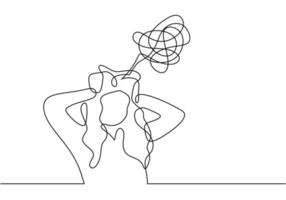 Sad, unhappy young woman continuous line drawing. Psychology problem vector