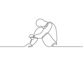 Continuous line drawing of sad man vector