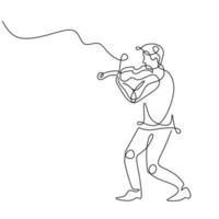 Music continuous line drawing, a man playing violin vector