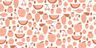 Fruits seamless pattern with hand drawn pink colors vector