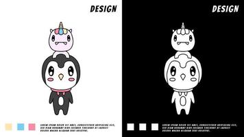 vely penguin and baby unicorn, illustration for t-shirt, sticker vector