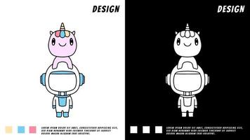 pequeño astronauta y unicornio, ilustración para camiseta, pegatina vector